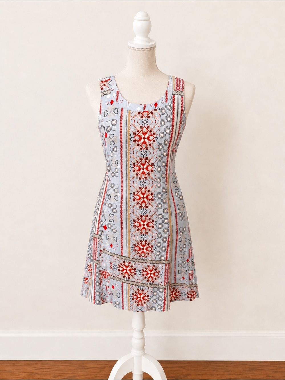 MINKPINK Red & Light Blue Printed Sleeveless Mini Dress
